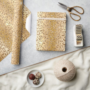 Glam Yellow Glitzer Leopard Geschenkpapier
