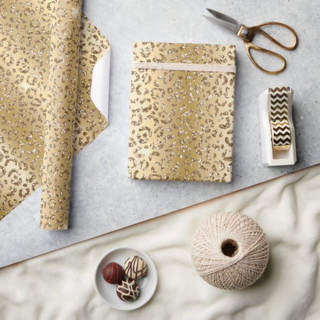 Glam Yellow Glitzer Leopard Geschenkpapier (Kunsthandwerk)