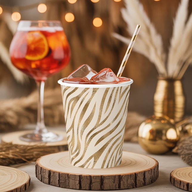 Glam Zebra Streifen Muster Safari Gold ID1151 Pappbecher (Von Creator hochgeladen)