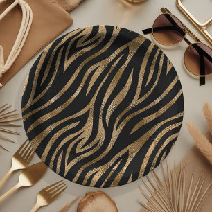 Glam Zebra Streifen Muster Schwarze Gold ID1151 Pappteller