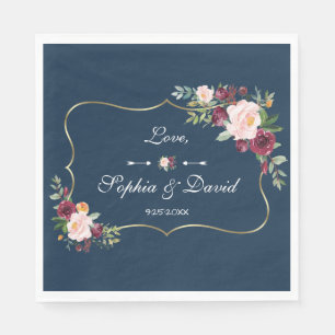 GlamGold Burgundy Blush Bloral Navy Blue Wedding Serviette