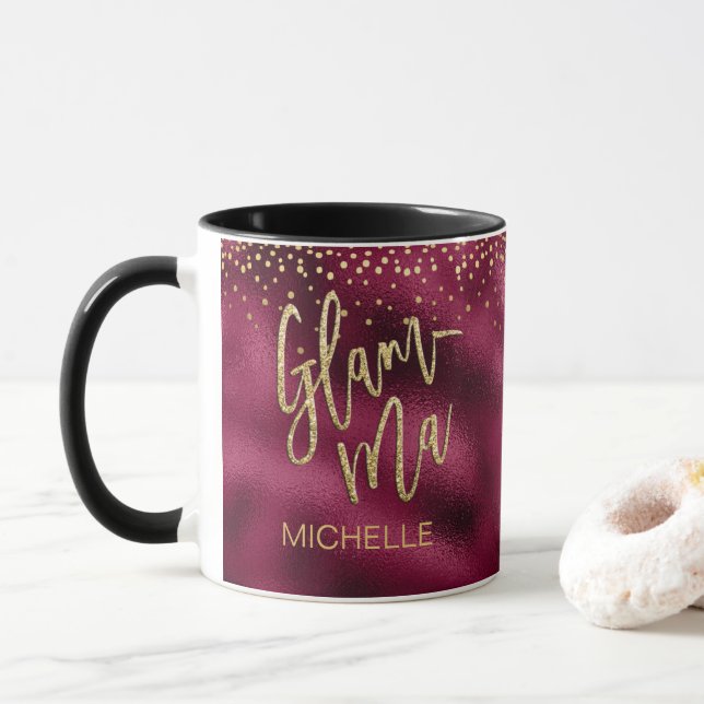 Glamma Glamour Oma Burgund Fossilienfels Goldname Tasse (Mit Donut)