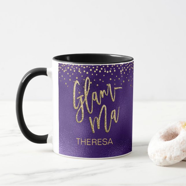 Glamma Glamour Oma Lila Fossil Goldfleck Name Tasse (Mit Donut)
