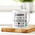Glamma Großkinder Namen & Fotosammlung Kaffeetasse<br><div class="desc">Diese niedliche und lustige Glamma-Tasse ist ein Geschenk für eine Großmutter, die es hasst, Großmutter genannt zu werden. In einer Collage von fünf Fotos ihrer Enkel zeigt sie das Sprichwort "Glamma - denn Großmutter ist für alte Damen". Personalisieren Sie mit einer individuellen Nachricht, den Enkelnamen und/oder dem Jahr auf einem...</div>