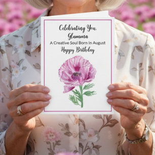 Glamma Happy August Geburtstag Lila Poppy Karte