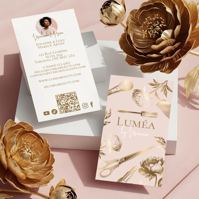Glamor Blush Pink Gold Beauty Salon Makeup Studio Visitenkarte (Glamour Blush Pink Gold Beauty Salon Makeup Studio Business Card)