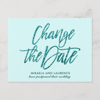 Glamorou Aqua Glitter-Schrift Datum ändern Ankündigungspostkarte