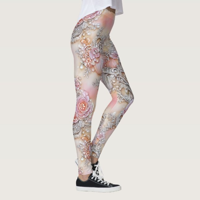 Glamorous 3-D Sparkling ink Flowers Pattern Leggings (Rechts)