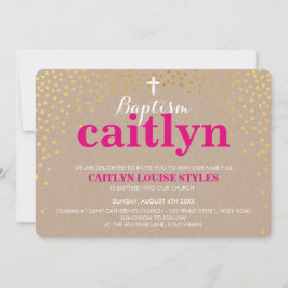 GLAMOROUS BAPTISM Rustikales Gold Konfetti Einladung
