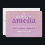 GLAMOROUS BAT MITZVAH rustikale Goldkonfetti lila Einladung<br><div class="desc">HINWEIS - der glänzende Goldeffekt ist ein gedrucktes BildEine niedliche Konfetti, Polka Dot Design mit Goldfolie suchen Sie nach den BAT MITZVAH INVITATIONS Ihres Kindes. Wow Ihre Freunde und Familie mit dieser kleinen Zahl .D Setup als Vorlage ist es einfach für Sie, Ihre eigenen Daten hinzufügen, Ihr Foto hinzufügen oder...</div>
