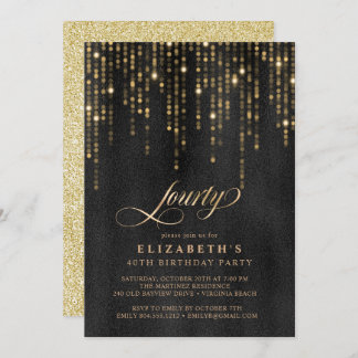 Glamorous Black and Gold Birthday Party  Einladung