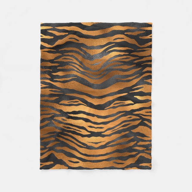 Glamorous Black Brown Tiger Stripes Animal Print Fleecedecke (Vorderseite)