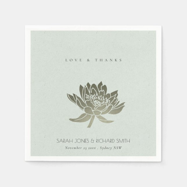 GLAMOROUS BLAUE SILVER LOTUS FLORAL MONOGRAMM SERVIETTE (Vorderseite)