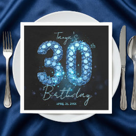 Glamorous Blue & Black Sparkle Jewel 30th Birthday Serviette