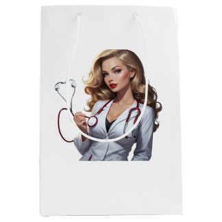 Glamorous Doctor with Heart Stethoscope - Elegant Mittlere Geschenktüte