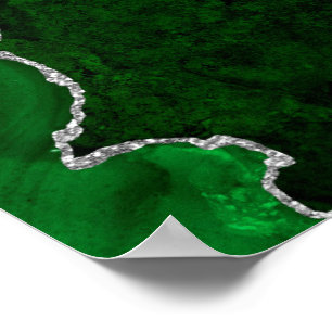 Glamorous Forest Green Marble Chic Silver Glitter Poster