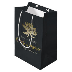 GLAMOROUS GOLD BLACK LOTUS FLORAL BRAUTPARTY MITTLERE GESCHENKTÜTE