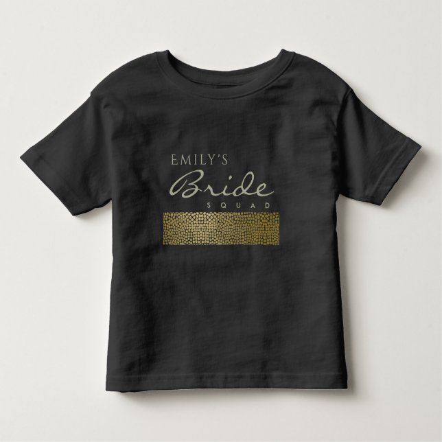 GLAMOROUS GOLD BLACK MOSAIC BRIDE SQUAD MONOGRAMM KLEINKIND T-SHIRT (Vorderseite)