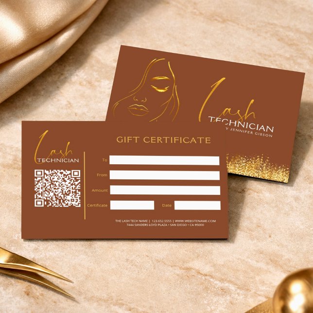 Glamorous Gold & Brown Lash Tech  Gift Certificate (Von Creator hochgeladen)