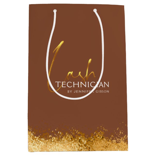 Glamorous Gold & Brown Lash Tech  Mittlere Geschenktüte (Vorderseite)