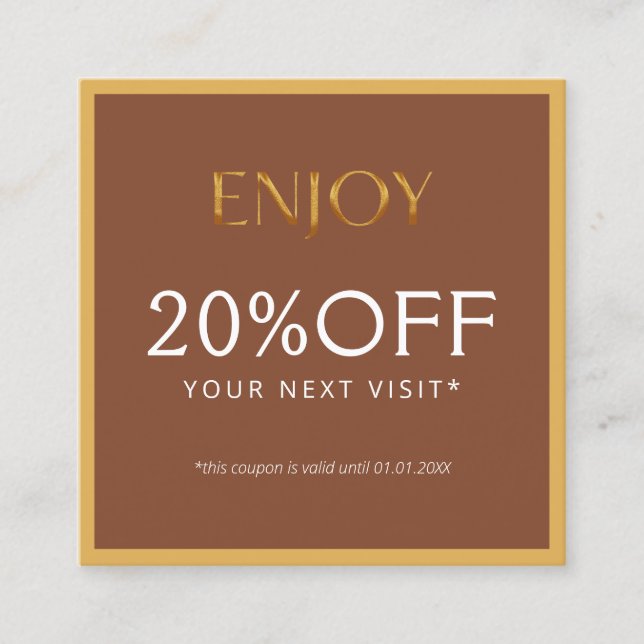 Glamorous Gold & Brown Lash Tech  Rabattkarte (Vorderseite)