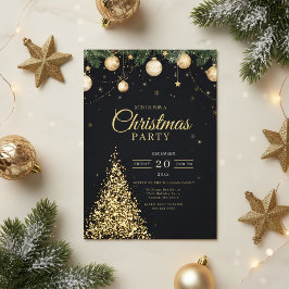 Glamorous Gold Christmas Tree Party Invite Einladung