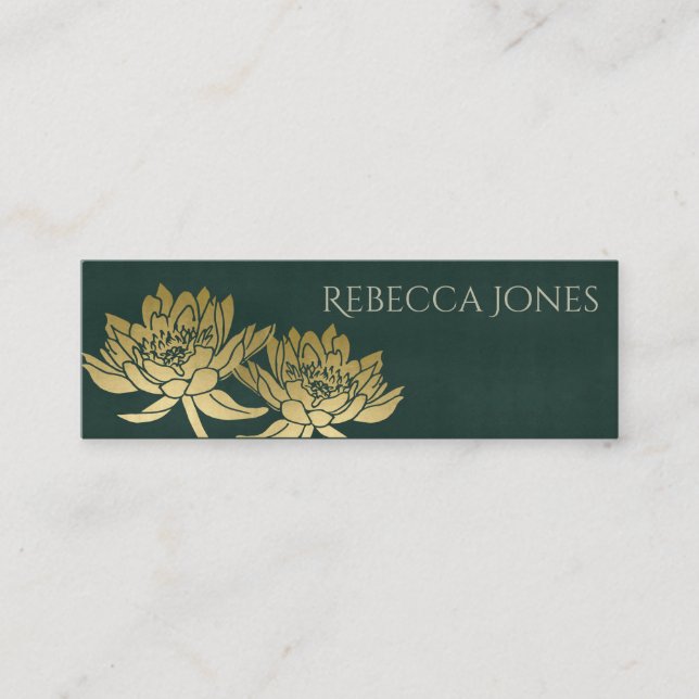 GLAMOROUS GOLD DARK GREEN LOTUS FLORAL ADRESSE MINI VISITENKARTE (Vorderseite)