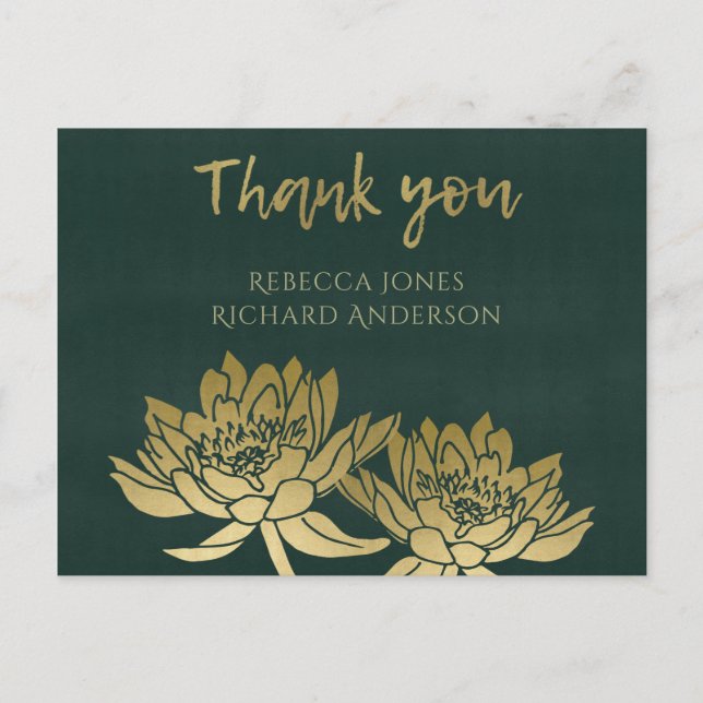GLAMOROUS GOLD DARK GREEN LOTUS FLORAL DANKE POSTKARTE (Vorderseite)