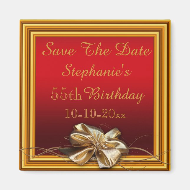 Glamorous Gold Frame & Falsch Bow 55th Birthday Magnet (Vorne)
