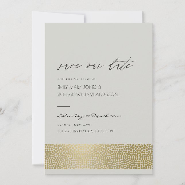 GLAMOROUS GOLD GRAY DOTS MOSAIC SAVE THE DATE (Vorderseite)