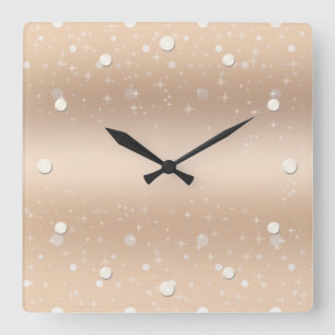 Glamorous gold metallic luster, gradient, stars quadratische wanduhr