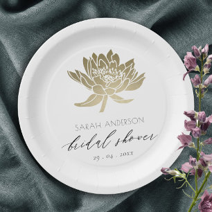 GLAMOROUS GOLD WHITE LOTUS FLORAL BRAUTPARTY PAPPTELLER