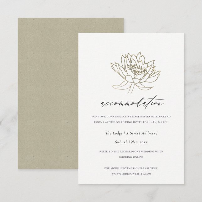 GLAMOROUS GOLD WHITE LOTUS FLORAL UNTERKUNFT EINLADUNG (Vorne/Hinten)
