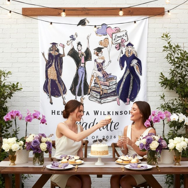 Glamorous Graduate Women Empowered Purple Gold Wandteppich (Von Creator hochgeladen)