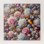 Glamorous Jewelry and Roses Square Puzzle 676 pcs<br><div class="desc">Treat yourself or a loved one to a truly luxurious puzzle experience. This dazzling design features a richly detailed arrangement of pastel roses, sparkling rings, shimmering gems, and vintage-style pearls. Every piece reveals intricate beauty, making this puzzle both a visual delight and a satisfying challenge. Perfect for jewelry lovers, floral...</div>