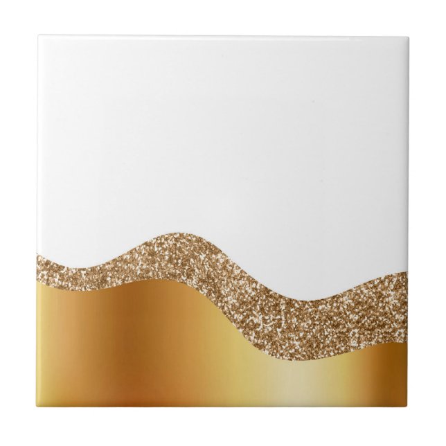 Glamorous Light Brown White Waves Elegant Deluxe Fliese (Vorderseite)