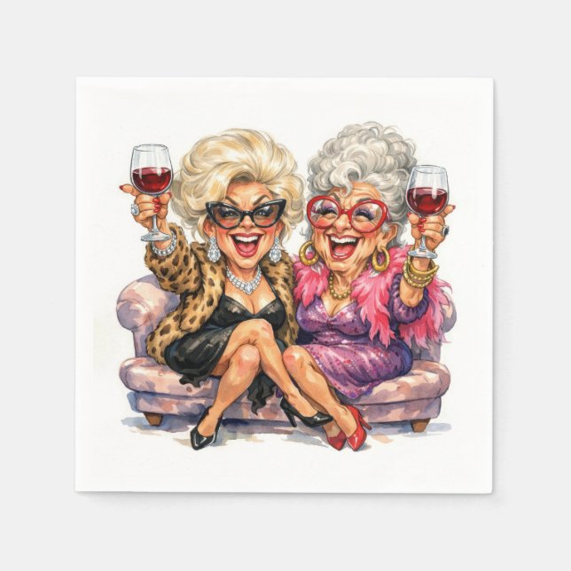 Glamorous Old Ladies With Red Wine Serviette (Vorderseite)