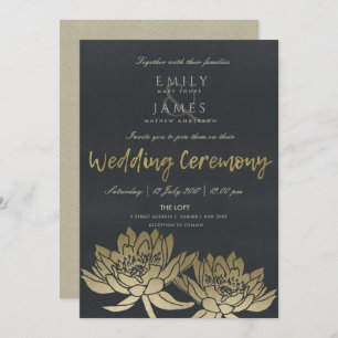 GLAMOROUS PALE GOLD BLACK LOTUS BLÖDLICHE WEDD EINLADUNG