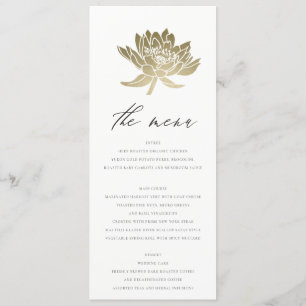 GLAMOROUS PALE GOLD WHITE KRAFT LOTUS FLORAL MENÜ MENÜKARTE