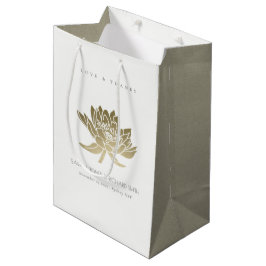 GLAMOROUS PALE GOLD WHITE LOTUS BLUMENWEDD MITTLERE GESCHENKTÜTE