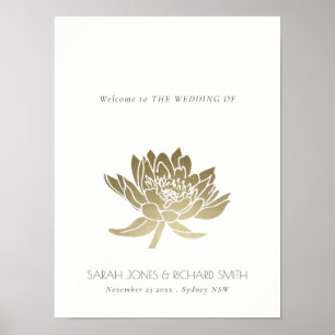 GLAMOROUS PALE GOLD WHITE LOTUS BLUMENWEDD POSTER