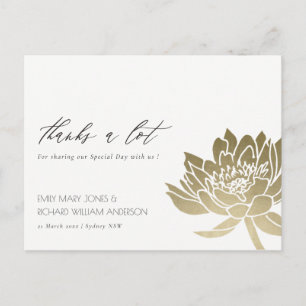 GLAMOROUS PALE GOLD WHITE LOTUS FLORAL DANKE POSTKARTE