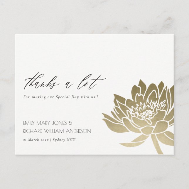GLAMOROUS PALE GOLD WHITE LOTUS FLORAL DANKE POSTKARTE (Vorderseite)