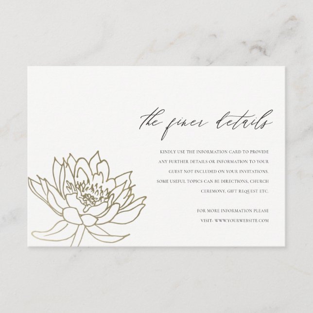 GLAMOROUS PALE GOLD WHITE LOTUS FLORAL DETAIL BEGLEITKARTE (Vorderseite)