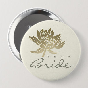 GLAMOROUS PALE GOLD WHITE LOTUS FLORAL TEAM BRIDE BUTTON