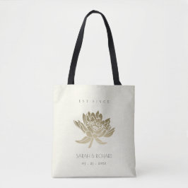 GLAMOROUS PALE GOLD WHITE LOTUS SAVE THE DATE GIFT