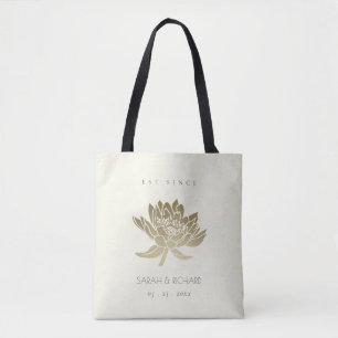GLAMOROUS PALE GOLD WHITE LOTUS SAVE THE DATE GIFT