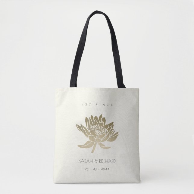 GLAMOROUS PALE GOLD WHITE LOTUS SAVE THE DATE GIFT (Vorderseite)