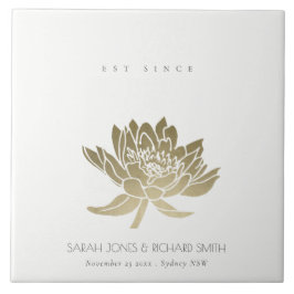 GLAMOROUS PALE GOLD WHITE LOTUS SAVE THE DATE GIFT FLIESE