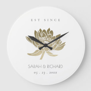 GLAMOROUS PALE GOLD WHITE LOTUS SAVE THE DATE GIFT GROßE WANDUHR